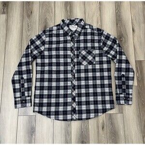 One Day Away Men's Cozy Plaid Flannel Cotton Button-Up Long Sleeve Shirt Blue L